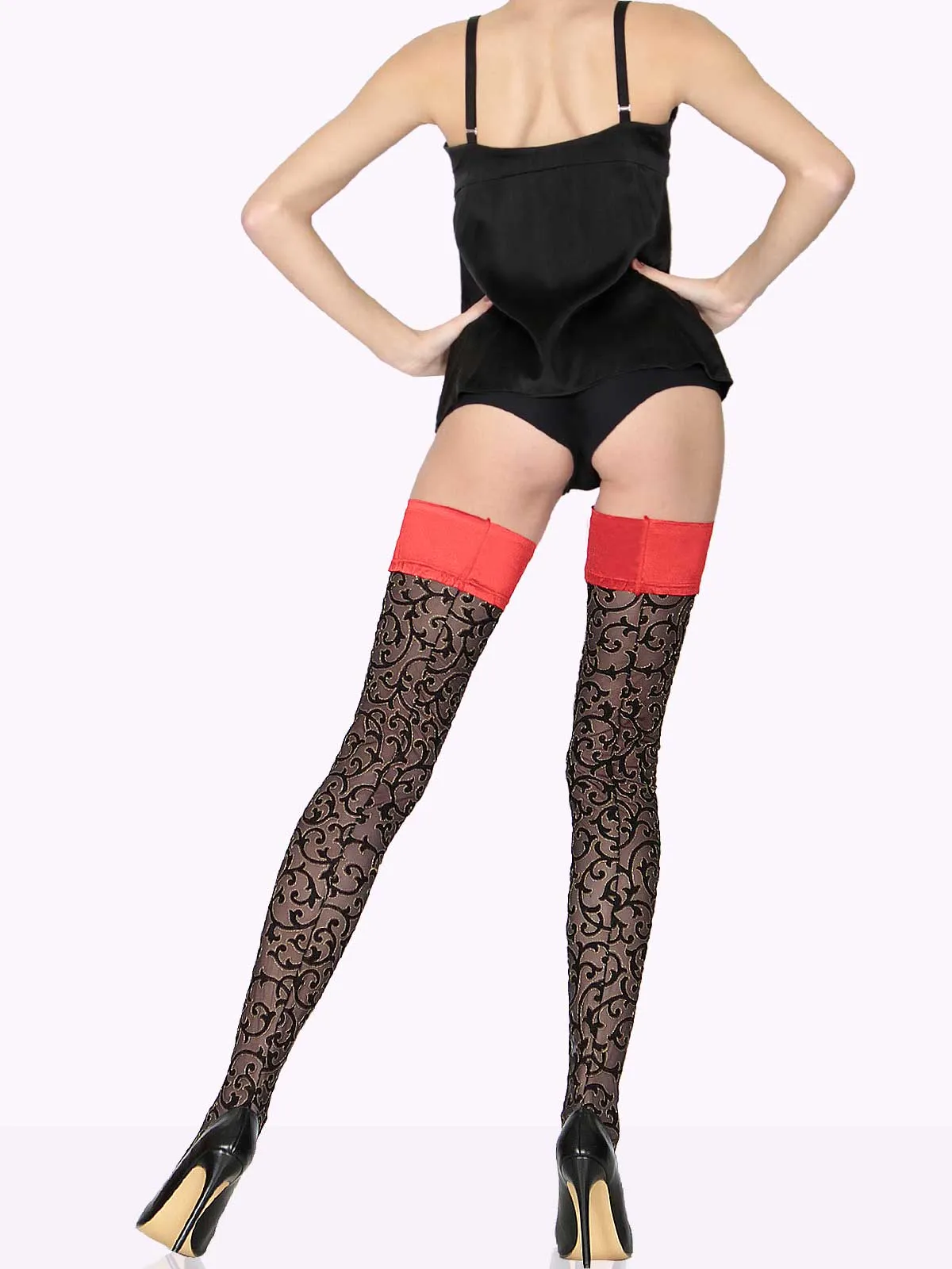 AMBROGINA Filigree With Gold Thread Thigh Highs