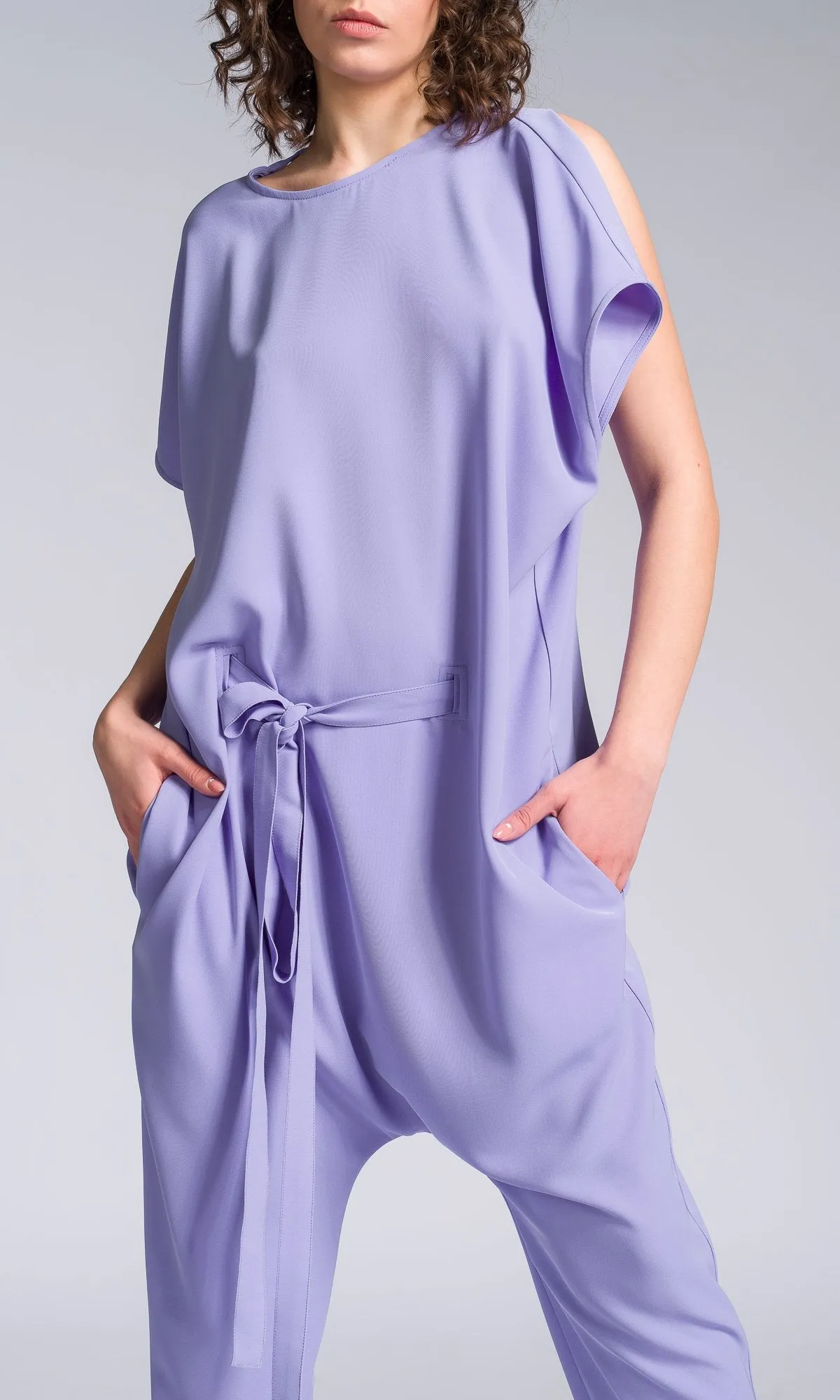 Drop Crotch Jumpsuit with Adjustable Belt