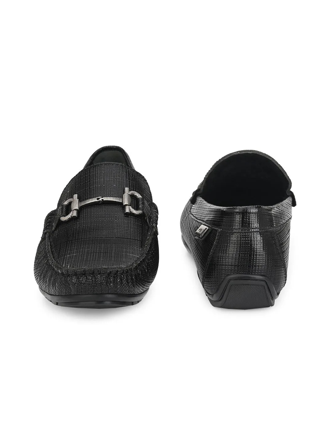 Hitz Men's Black Leather Slip-On Loafer Shoes