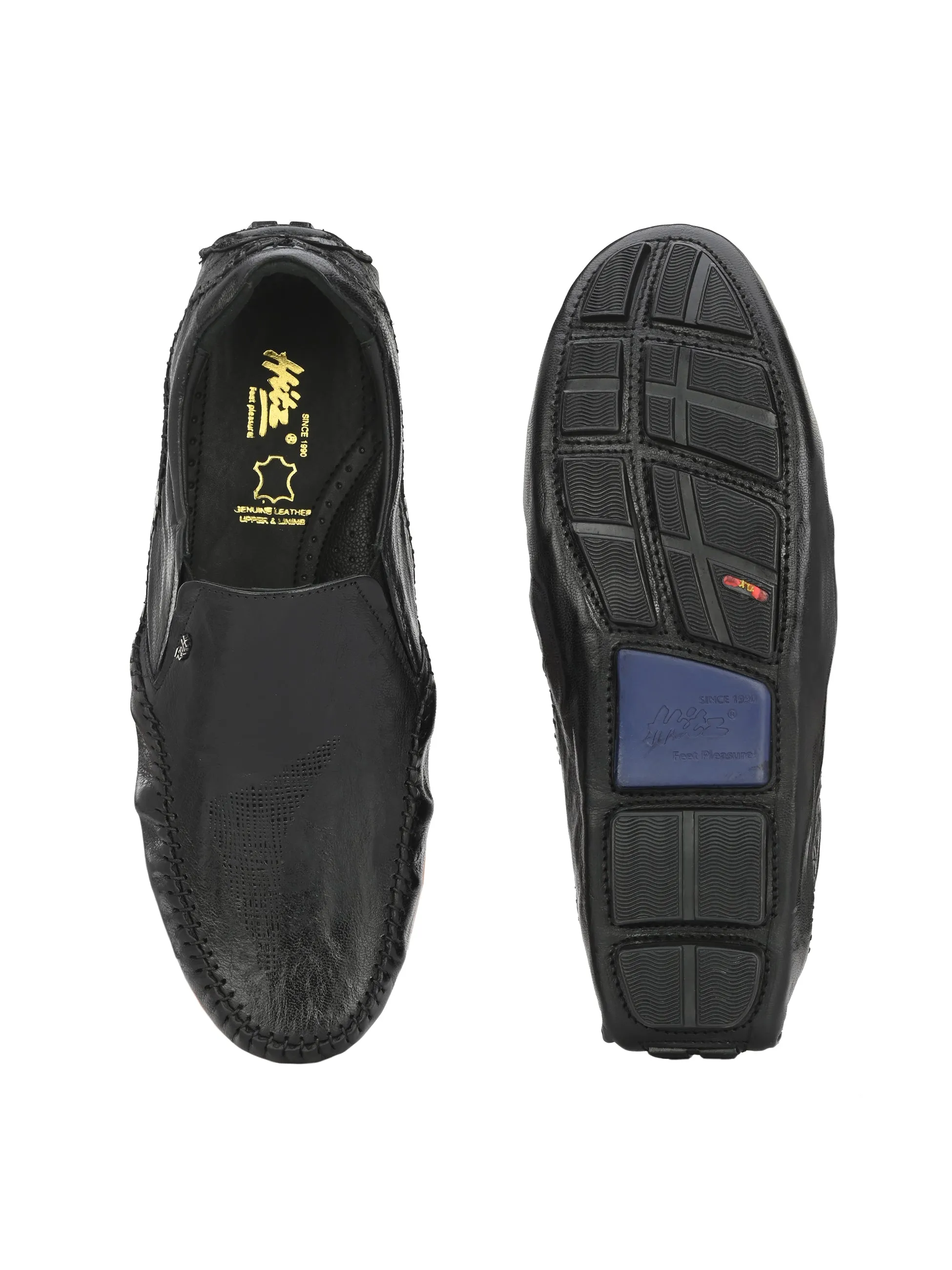 Hitz Men's Black Leather Slip On Loafer Shoes