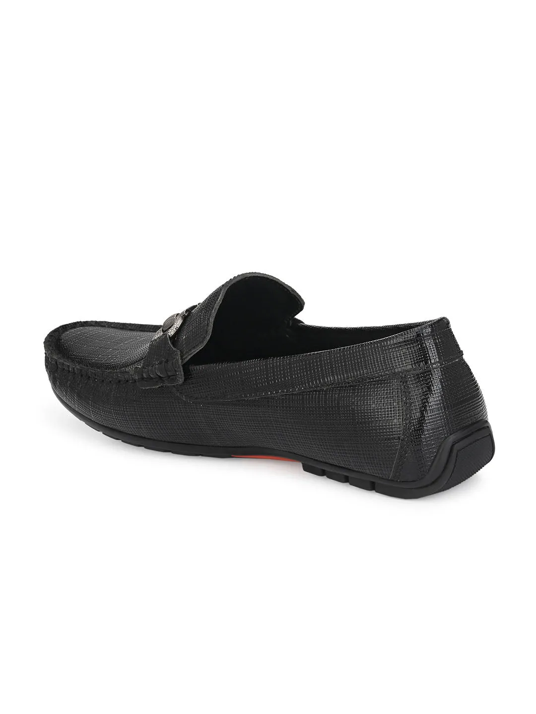 Hitz Men's Black Leather Slip-On Loafer Shoes