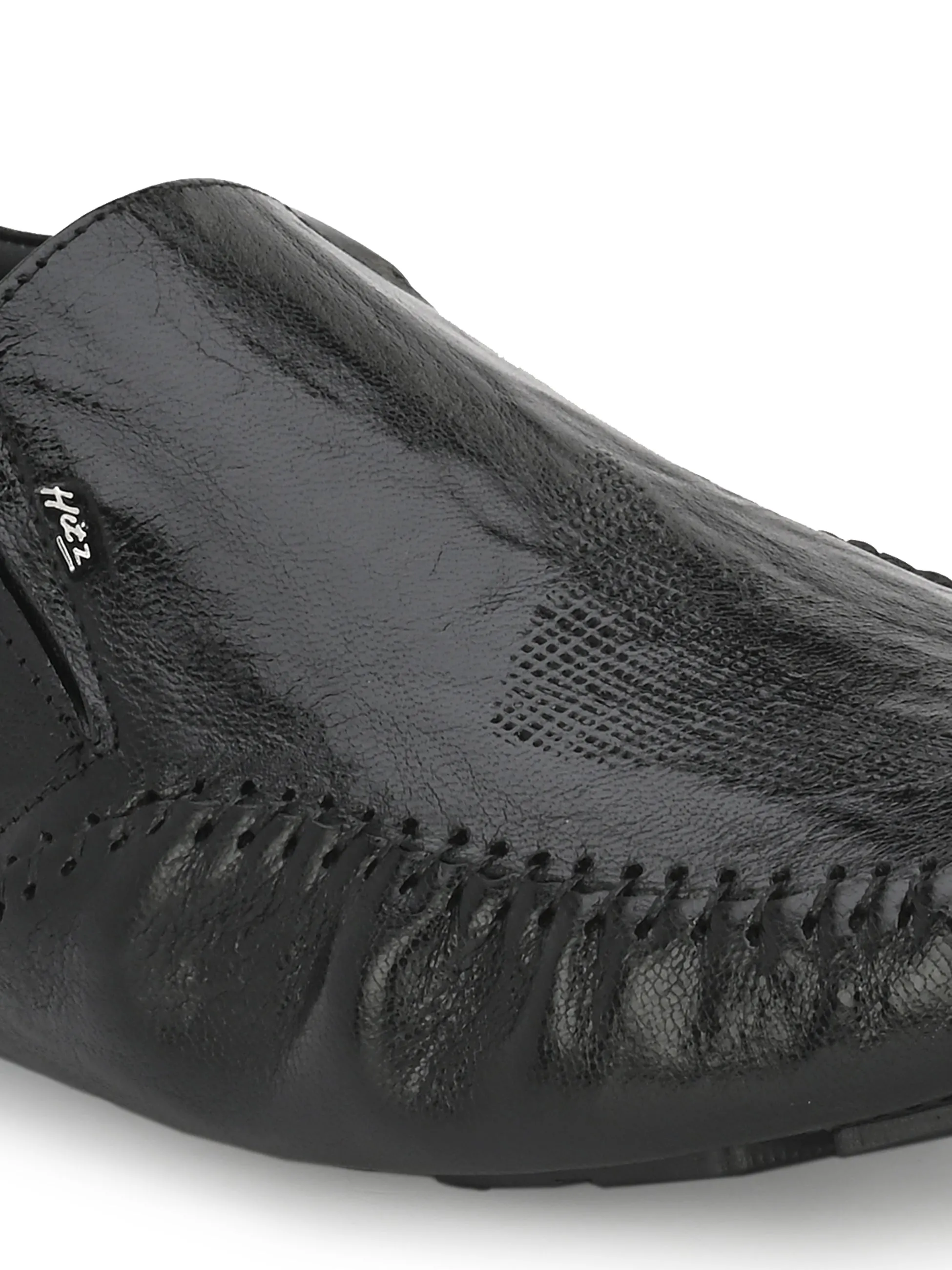 Hitz Men's Black Leather Slip On Loafer Shoes