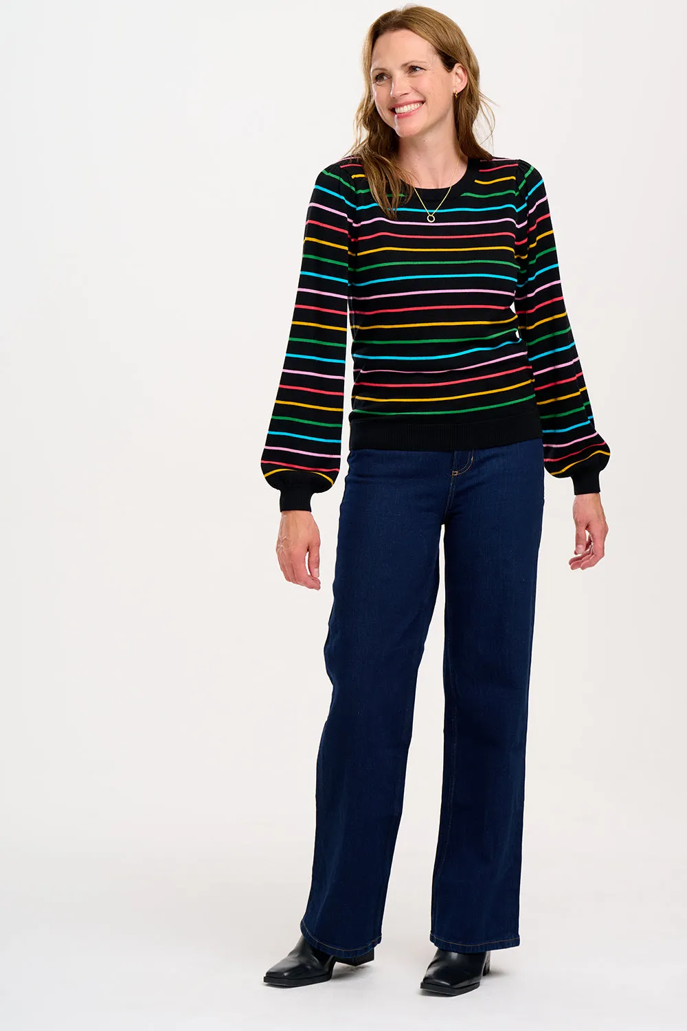 Madeline Jumper - Black, Rainbow Stripes