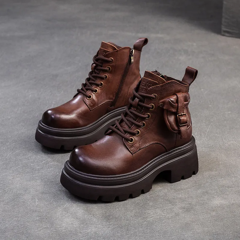 Women Comfort Vintage Leather Platform Ankle Boots