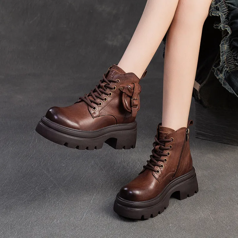 Women Comfort Vintage Leather Platform Ankle Boots